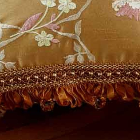 Throw Pillow with insert – Dark Gold w\ Dark Gold Beaded Ruffle Fringe 16″x14″ - Picture 3 of 5